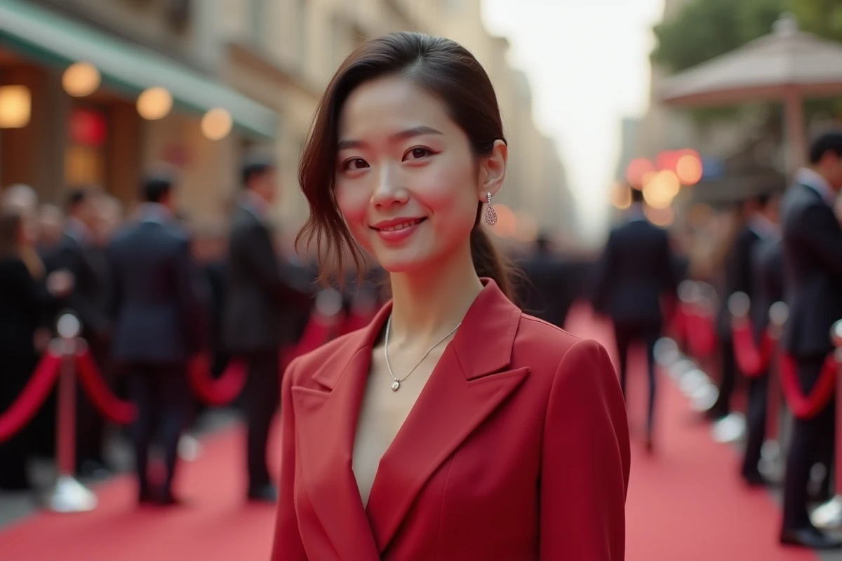 Actrice asiatique élégante sur le tapis rouge d'un festival