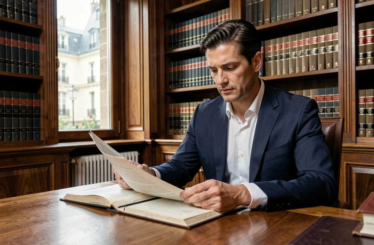 Avocat consultant le code civil français dans un cabinet juridique parisien traditionnel