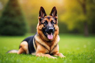 Chien berger allemand et malinois calme en extérieur