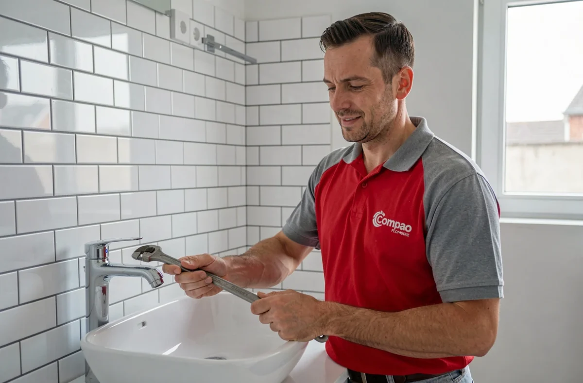 Plombier Compao Plomberie installant un robinet dans un appartement rénové à Saint-Brice-Courcelles