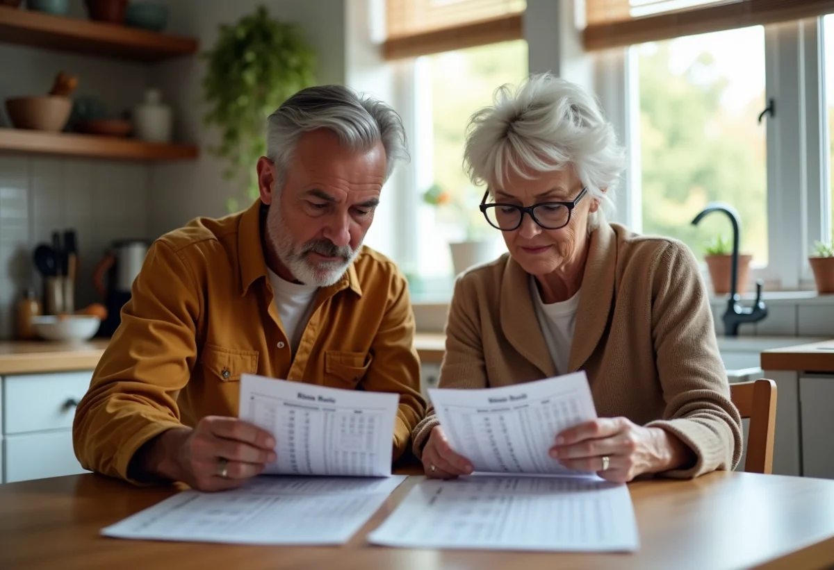 Couple concentré sur résultats Keno à la maison