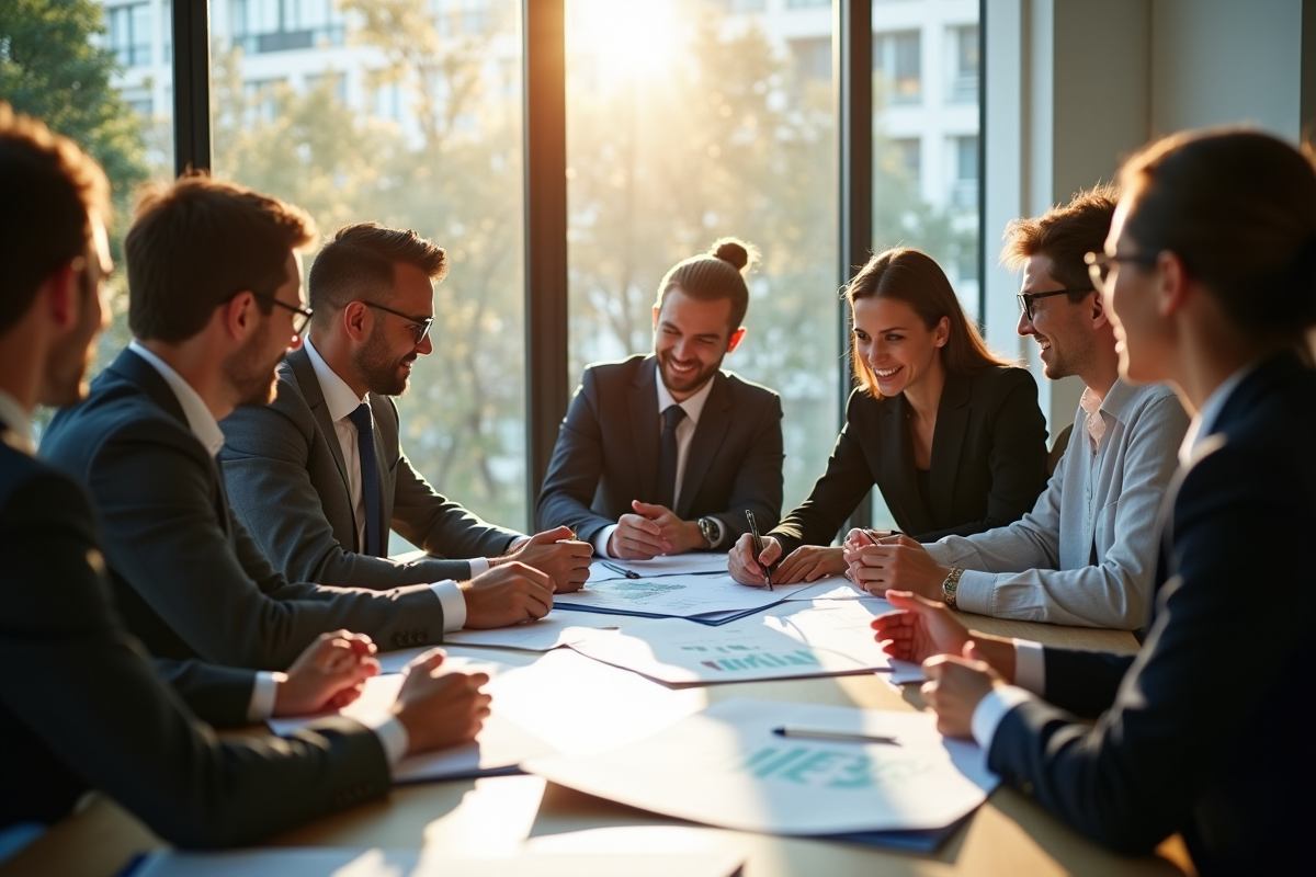 Groupe de professionnels en réunion sur l'investissement responsable