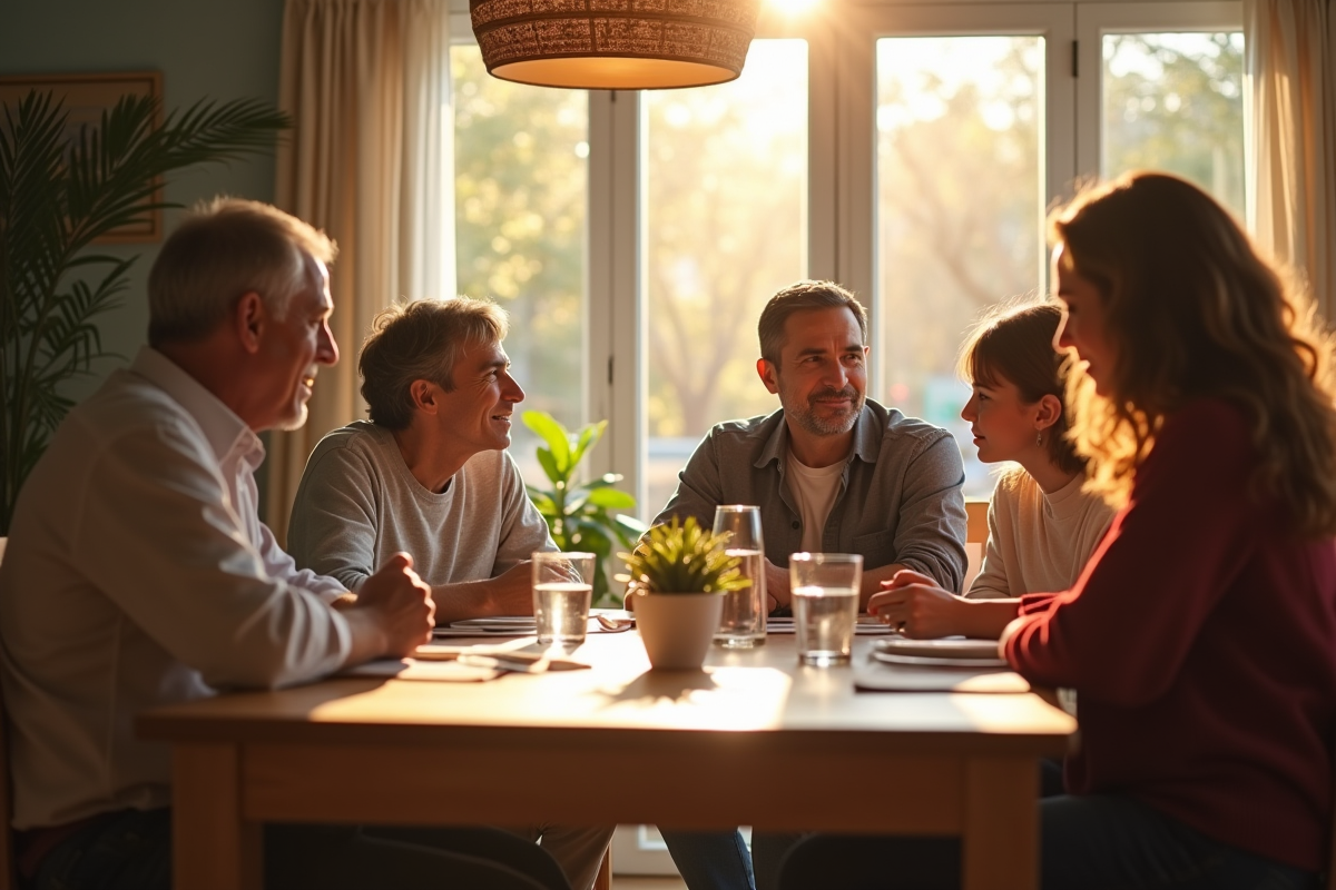 Famille multigenerational partageant un repas chaleureux