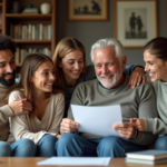 Famille recomposée réunie dans un salon chaleureux