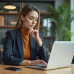Femme d'âge moyen au bureau moderne en tenue décontractée