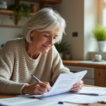 Femme d'âge moyen examinant ses factures à la maison