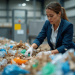 Femme en tri de recyclables dans une usine moderne