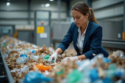 Femme en tri de recyclables dans une usine moderne