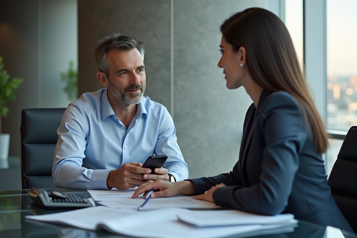 Homme discutant avec conseiller bancaire sur renouvellement de mortgage