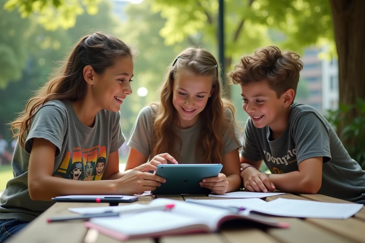 Trois adolescents discutant autour d