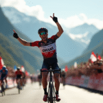 Mark Cavendish franchit la ligne d'arrivée à Plateau de Beille