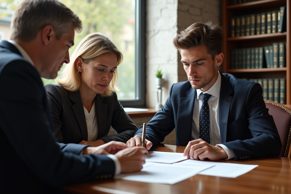 Notaire et adolescent examinant des documents officiels