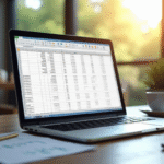 Ordinateur portable sur un bureau en bois avec feuille Excel