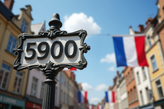 Panneau de rue à Lille avec le code postal 59000 ensoleillé