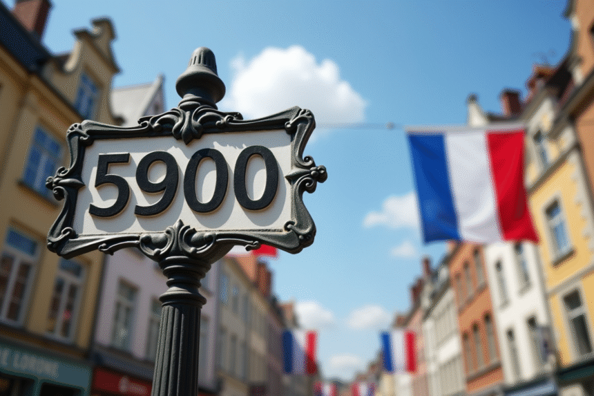 Panneau de rue à Lille avec le code postal 59000 ensoleillé