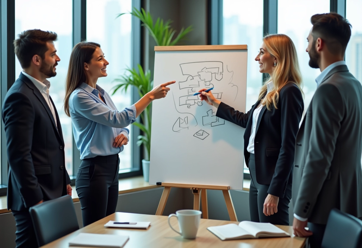 Groupe de professionnels en discussion dans une réunion