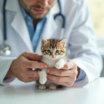 Vétérinaire examinant un chaton dans une clinique propre